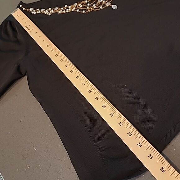 Papell studio black tunic with faux pearls and rhinestone embellishments, - Picture 5 of 9